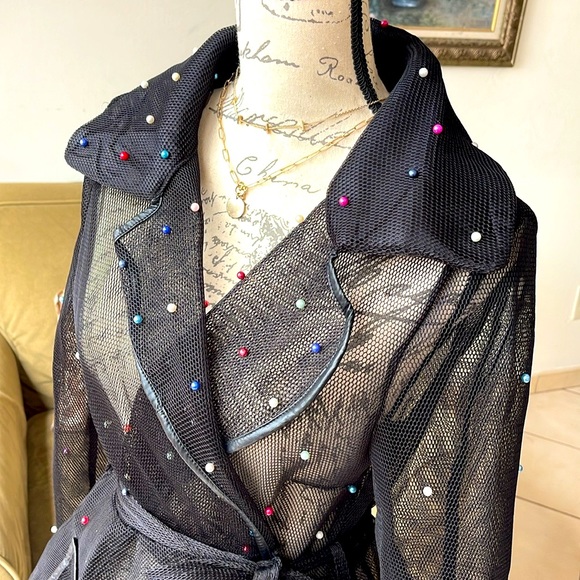 SETTLE DOWN | Women’s NWOT Black Mesh Trench-coat Dress Size M - Picture 4 of 8